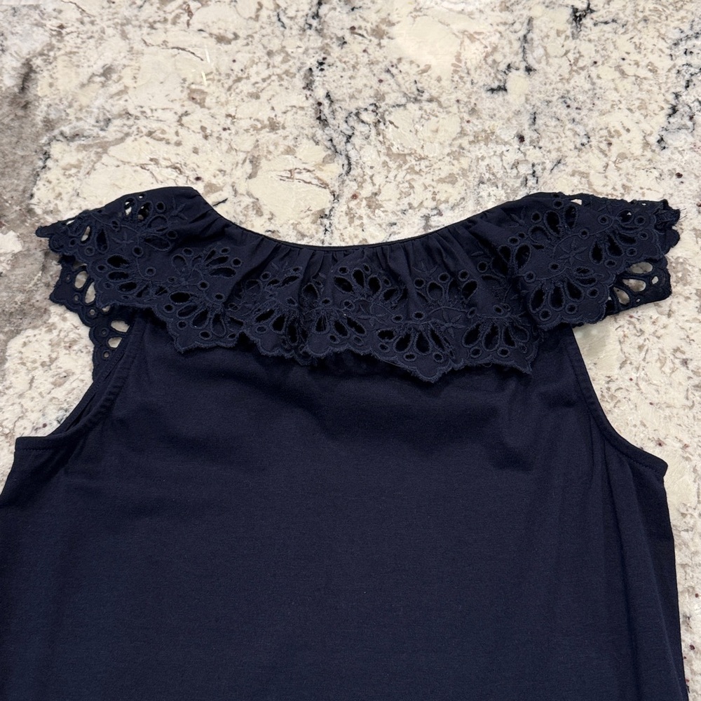 Talbots Navy Eyelet Ruffle Blouse - Picture 6 of 6
